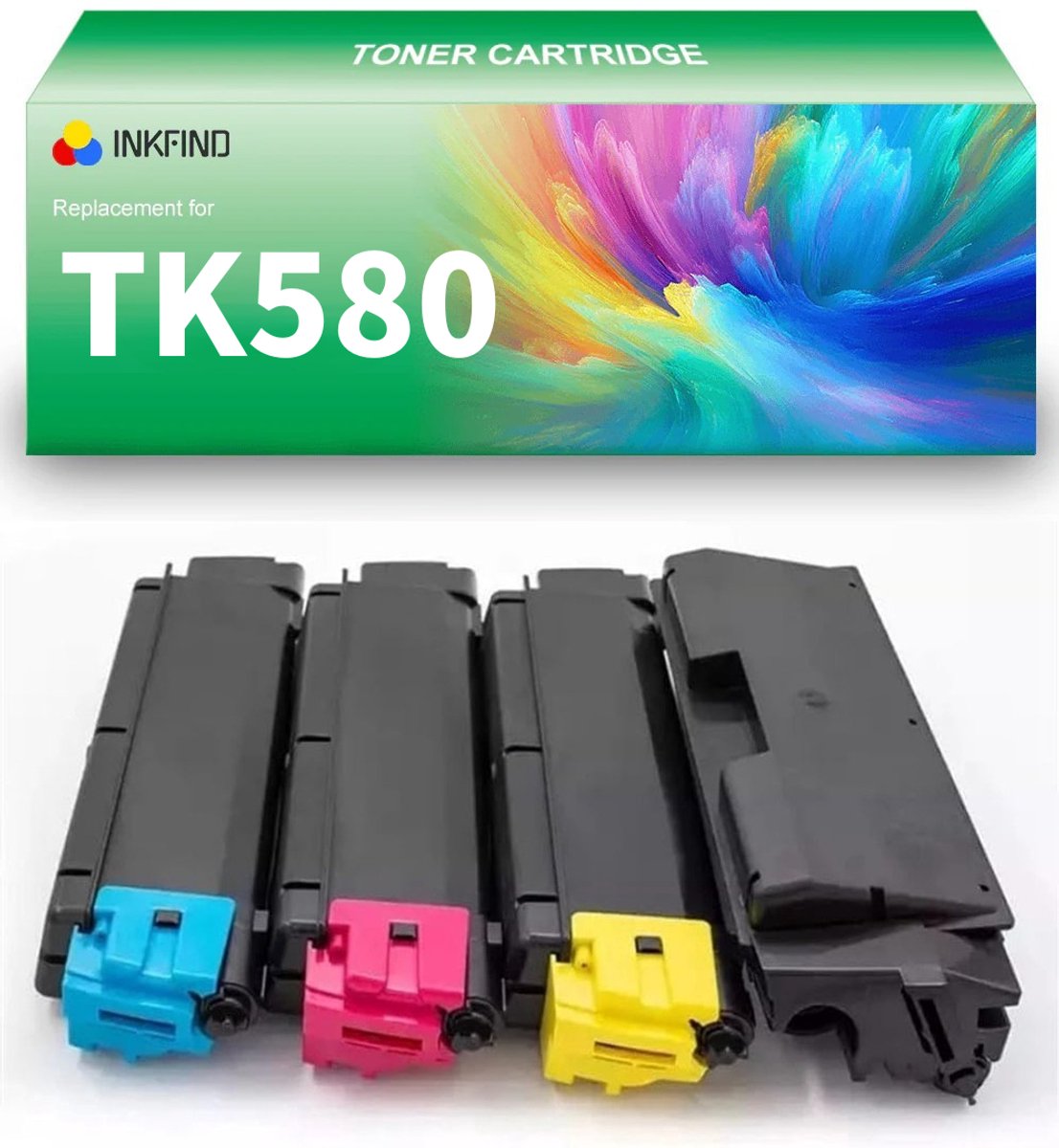 INKFIND TK-580 (TK580BK-TK580C-TK580M-TK580Y) tonercartridge multipack van 4 stuks (Zwart+Cyaan+Magenta+Geel) compatibel met Kyocera TK-580 (TK580BK-TK580C-TK580M-TK580Y) voor Kyocera FS-C5150DN 4-pack BK/C/M/Y