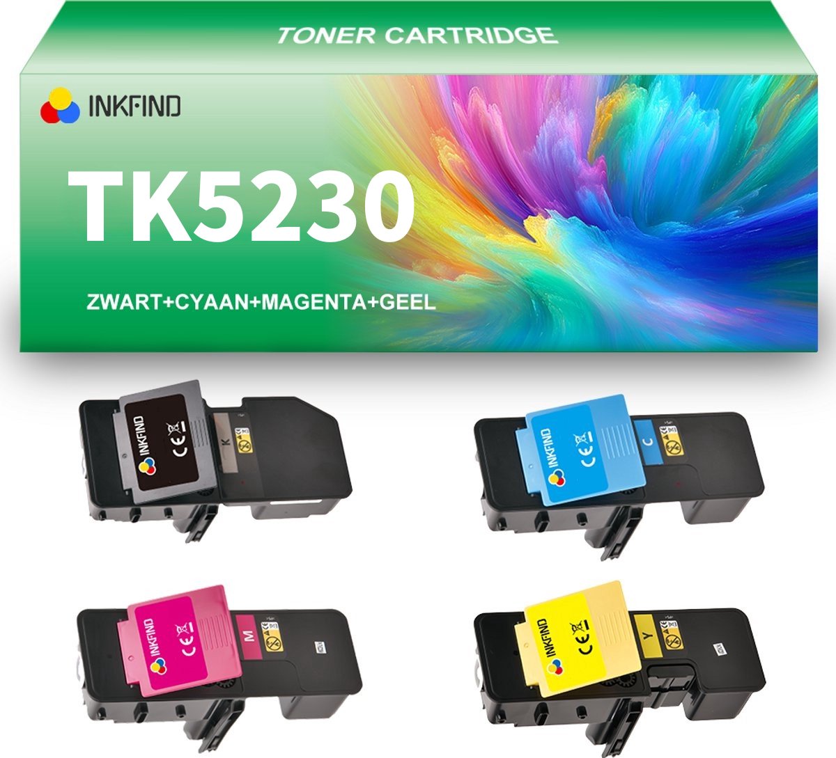 INKFIND TK-5230 tonercartridge multipack van 4 stuks (Zwart+Cyaan+Magenta+Geel) compatibel met Kyocera TK-5230K TK-5230C TK-5230M TK-5230Y toner cartridge - 4-pack BK/C/M/Y