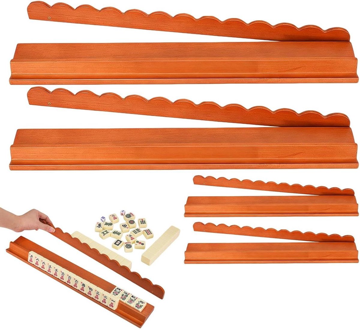 Mahjong Ondersteuning - Met Poussoirs - Spel Verbeteren - Magnetische Pousseur - Set van 4 - Houtkleurig