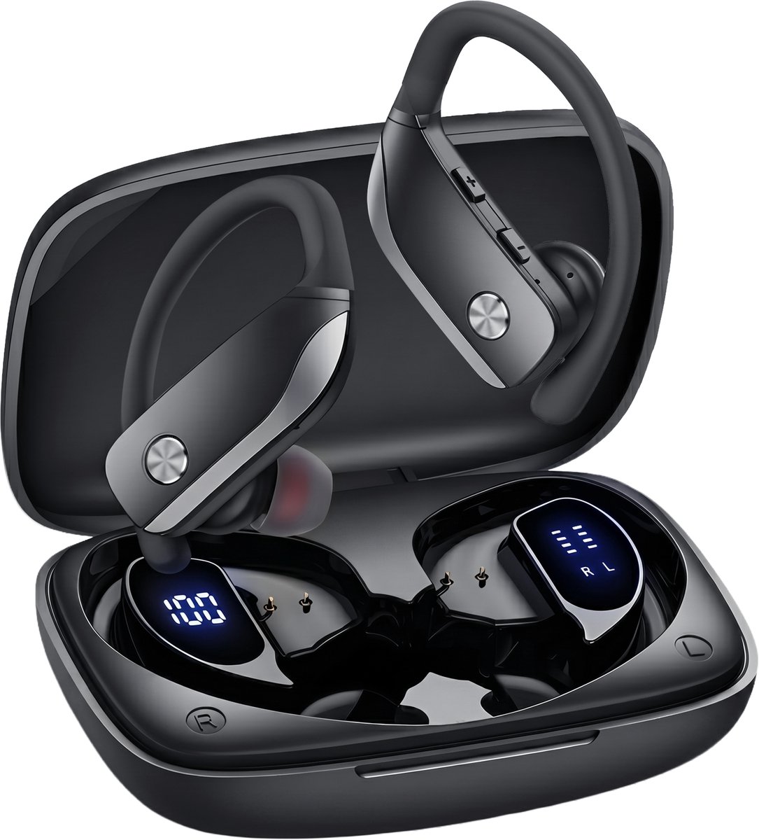EDSYS Draadloze Oordopjes - Draadloze Oortjes Bluetooth - Oortjes Draadloos - Bluetooth Oordopjes - Sport Oordopjes met Ruisonderdrukking - Waterdicht - Zwart