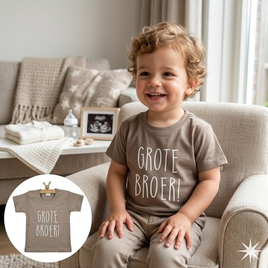 Shirt Aankondiging zwangerschap grote broer | korte mouw | beige zand | maat 92 bekendmaking Baby ik word grote broer big bro brother