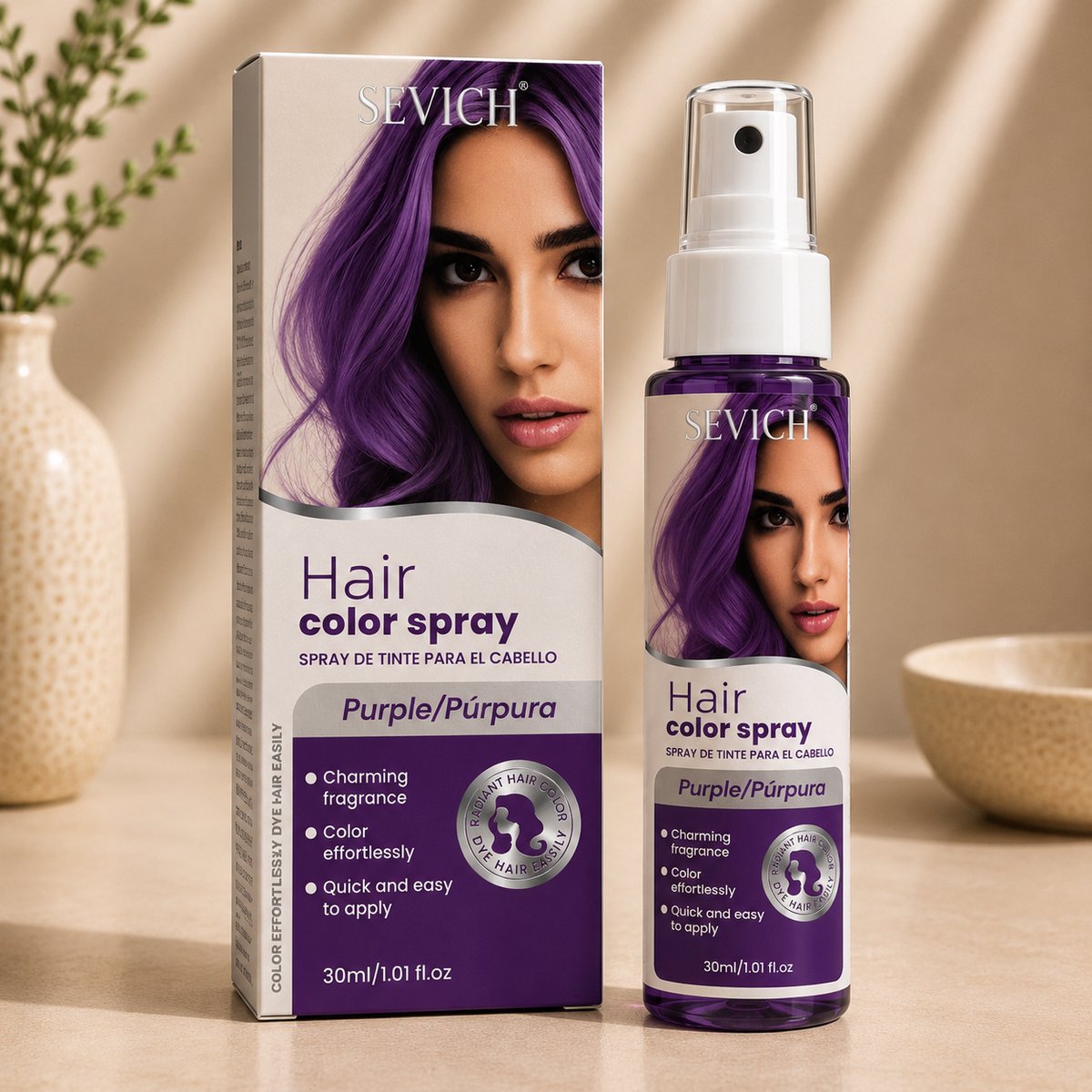 PAARSE Haar Kleur Spray - Haarspray - HaircolorSpray – Direct natuurlijke haarkleur - Wasbaar-Feest verf – Tijdelijke Haarkleur - Carnaval - Haarspray - Waterbasis – Kleur: paars
