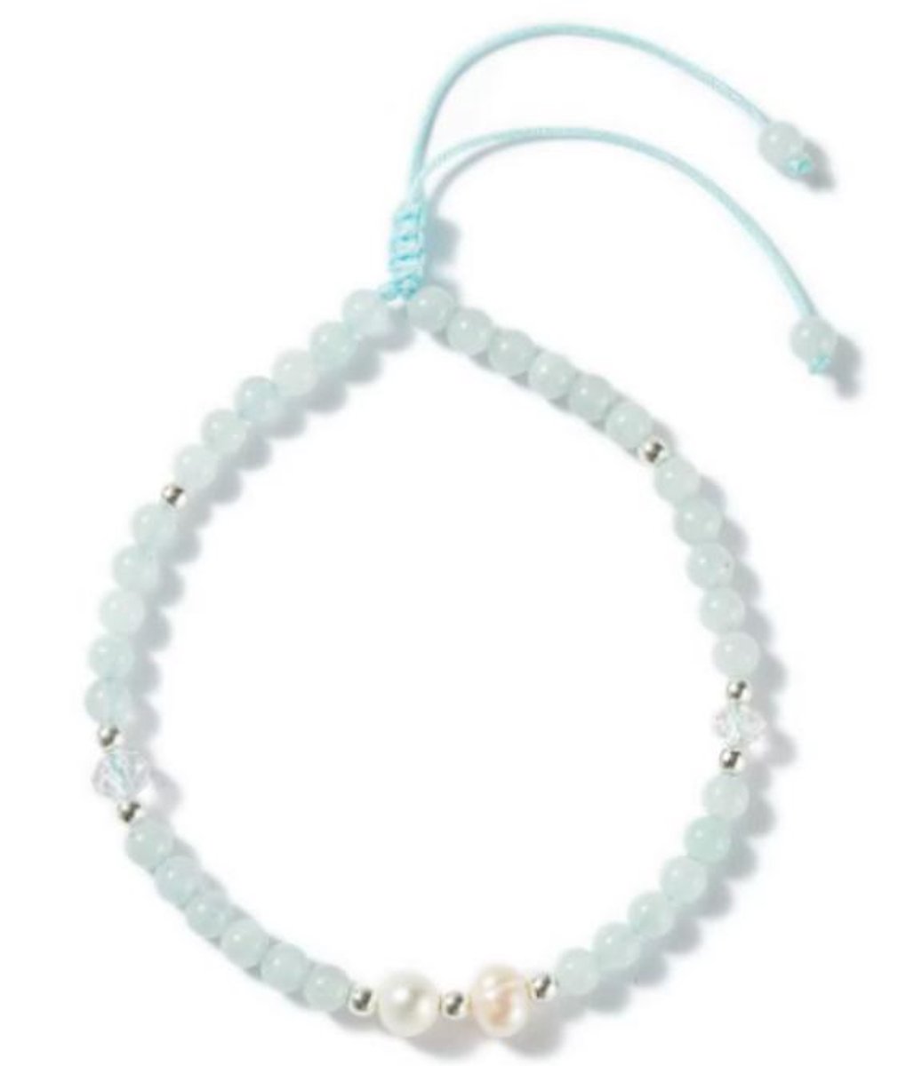 JP Family Jewelry - Enkelband - Edelsteen - Blauwe Chalcedoon - Verstelbaar