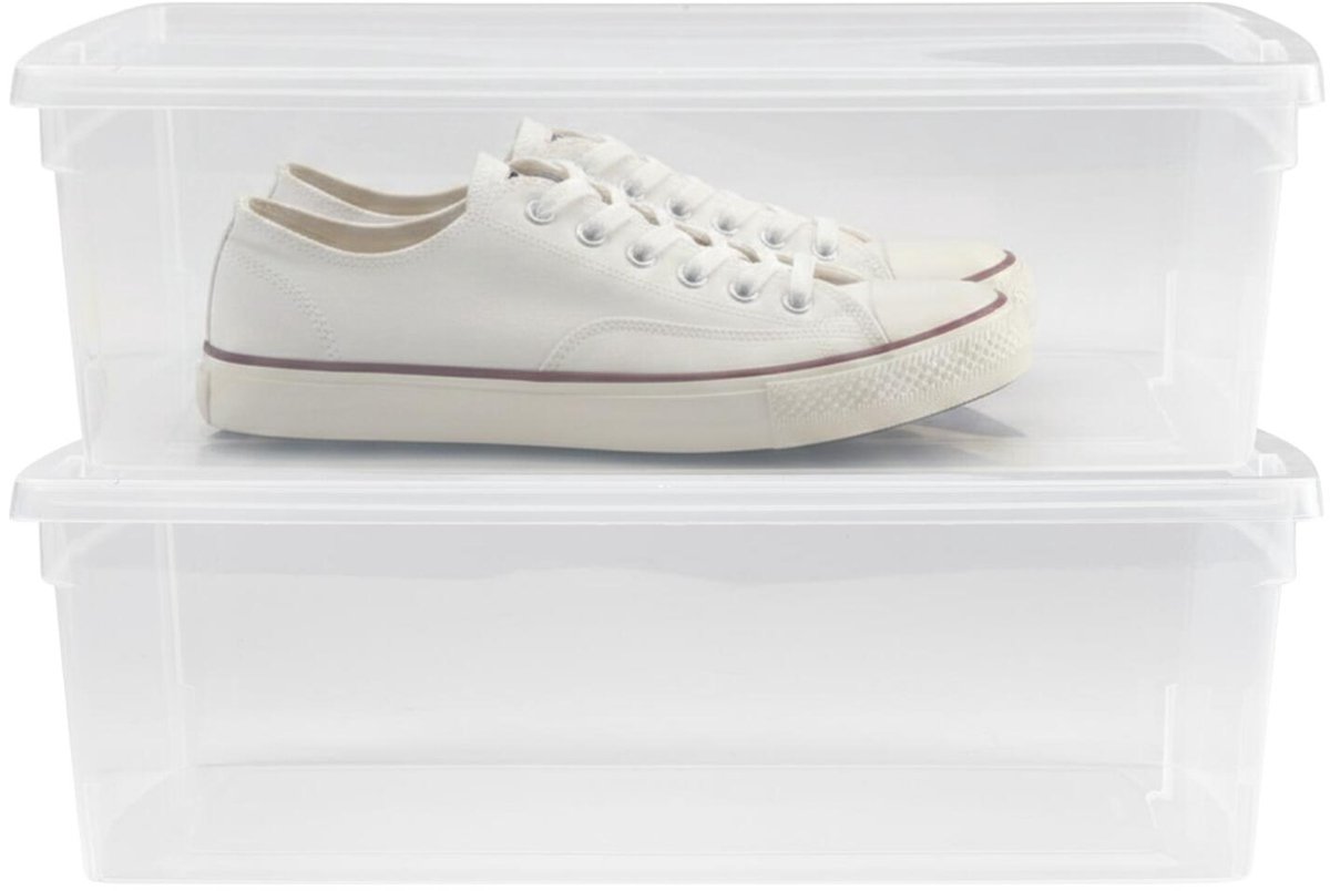 PLASTICFORTE schoenen opslagbox met deksel - 2x - 5 Liter - 33 x 19 x 10 cm - transparant - kunststof - shoesbox