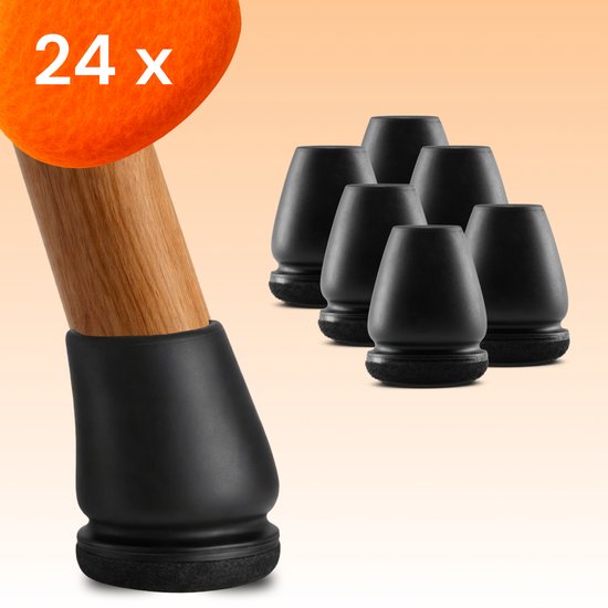FLOOQ Pro Cache-jambes pour chaises flexibles ronds 14-21 mm - Feutre anti-rayures - Protecteurs de pieds de chaise - Protection de sol - 24 pièces - Zwart