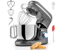 Keukenmachine - Standmixer en Deegmixer 1500 W - RVS Kom 7,8 L - Extra Kom 1,5 L - Instelbare Snelheden (6) + Puls - Deeghaak, Garde, Klopper