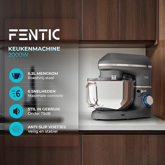 Keukenmachine - Standmixer en Deegmixer 1500 W - RVS Kom 7,8 L - Extra Kom 1,5 L - Instelbare Snelheden (6) + Puls - Deeghaak, Garde, Klopper van Merkloos — afbeelding 2