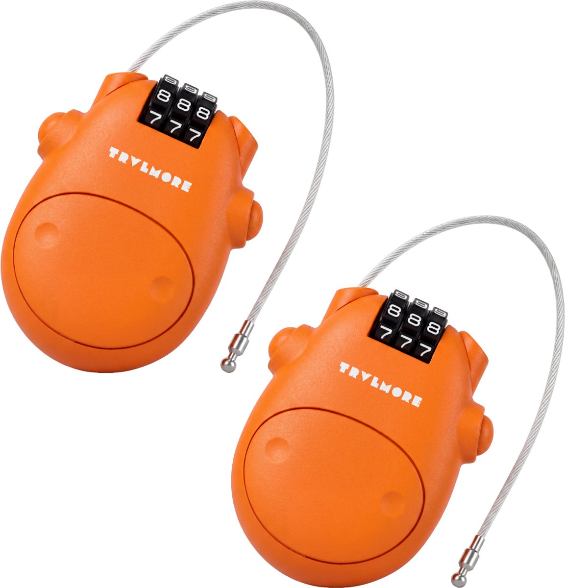 TRVLMORE - Snowboard Slot - Skislot - 2 Stuks - Flexibele Kabel - Kabelslot - Cijferslot - Hangslot - Staal - Oranje