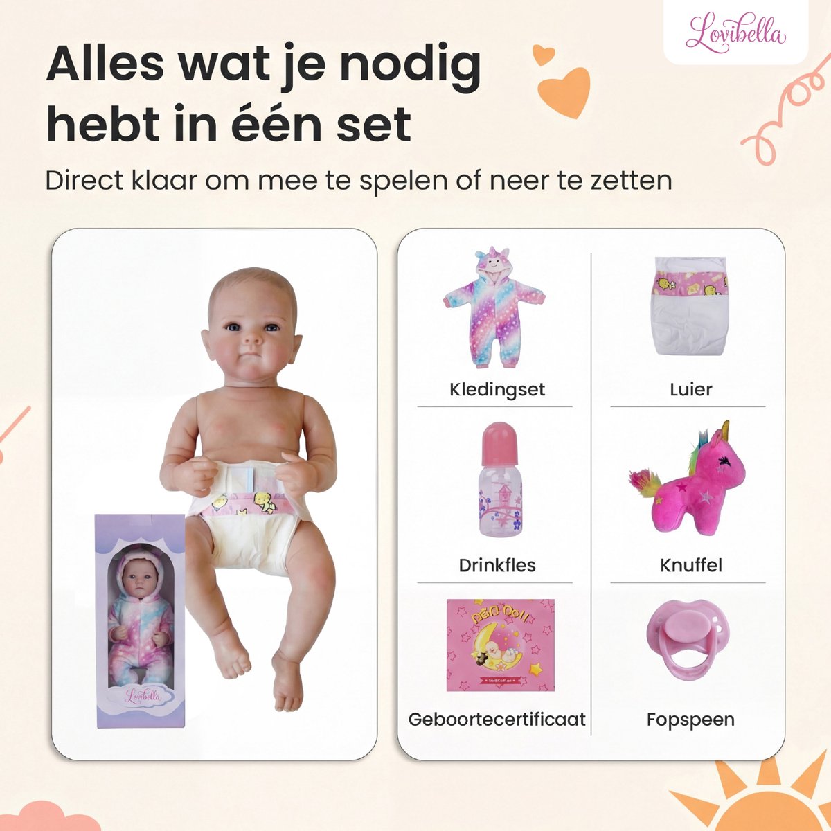Lovibella® Elara Unicorn Levensechte Babypoppen - 1,1 Kilo - 45 CM - Reborn Baby Pop - Met Accessoires - Reborn Baby - Reborn Baby Doll - Dementie Pop - Reborn Poppen Meisje — afbeelding 5