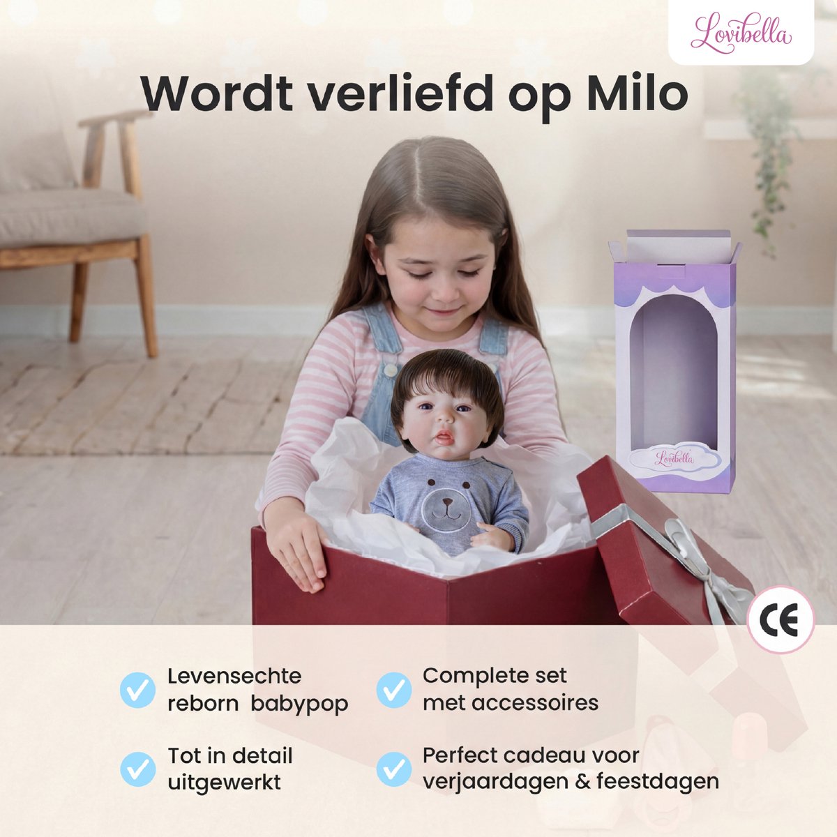 Lovibella® Milo Levensechte Babypoppen - 1,1 Kilo - 45 CM - Reborn Baby Pop - Met Accessoires - Reborn Baby - Reborn Baby Doll - Dementie Pop - Reborn Poppen Jonge — afbeelding 8