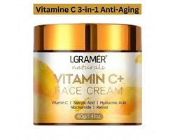 Vitamine C Gezichtscrème met Retinol & Hyaluronzuur – Intens Hydraterende Anti-Rimpel Crème voor een Gladde, Stevige en Stralende Huid – Parfumvrij Dag- en Nachtcrème voor Alle Huidtypes