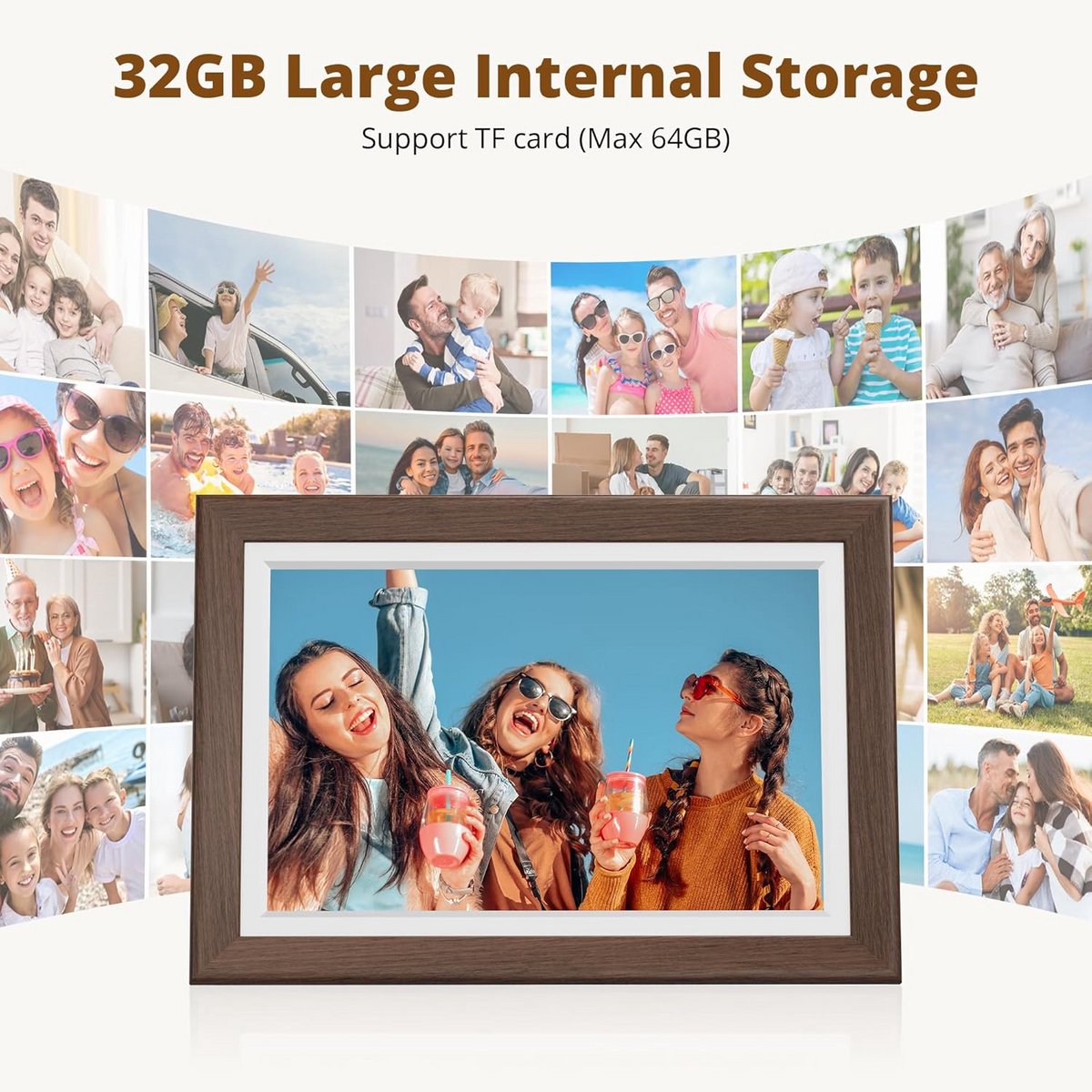 Digitale fotolijst - Foto display - Herinneringen delen - WiFi verbinding - 10 inch - Bruin — cadeau in Wonen & Interieur - foto 7