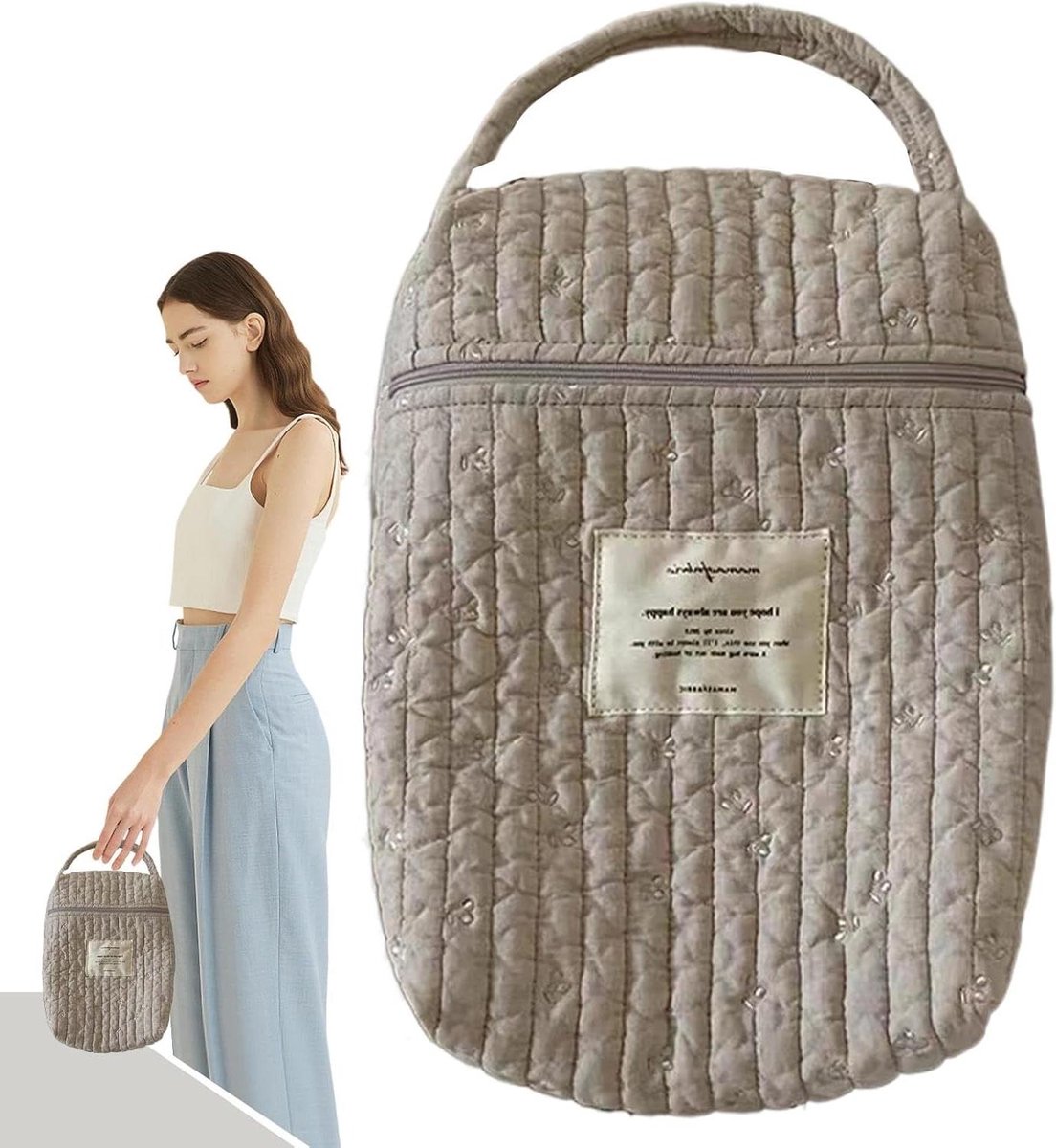 Luierorganizer - Luier tas - Baby spullen opbergen - Gewatteerd borduurpatroon - 36 x 28 x 8 cm - Uniek