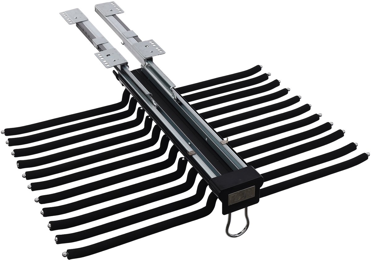 JAQZY Broekhanger - Kledinghangers - Uittrekbare Broekenrek - 22 Ophangstangen - Railsysteem Met Demping - 59 × 46cm (BxD) - Zwart