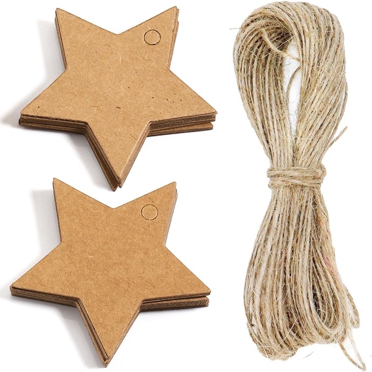 Kraft Papieren Cadeau Labels met Jute Touw - 100 Stuks Stervormige Tags voor Kerstdecoratie en Cadeaus