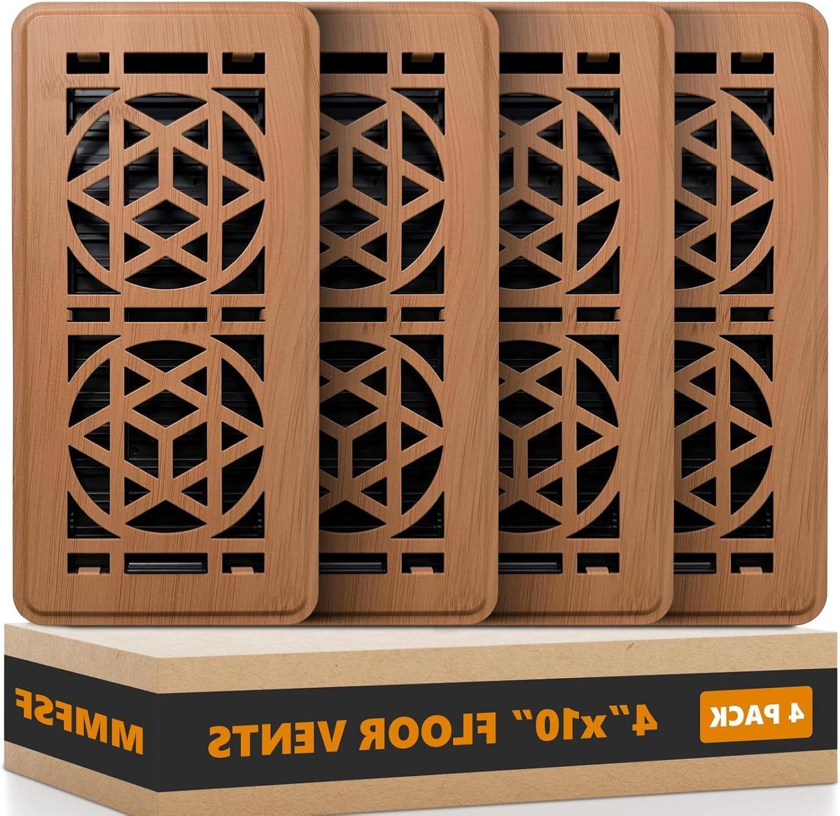 Vloerventilatiehoezen - Vloerroosters Verstelbaar - Ventilatie Verbeteren - Zwaar Belastbaar Staal - 4 x 10 Inch - Rood Eiken