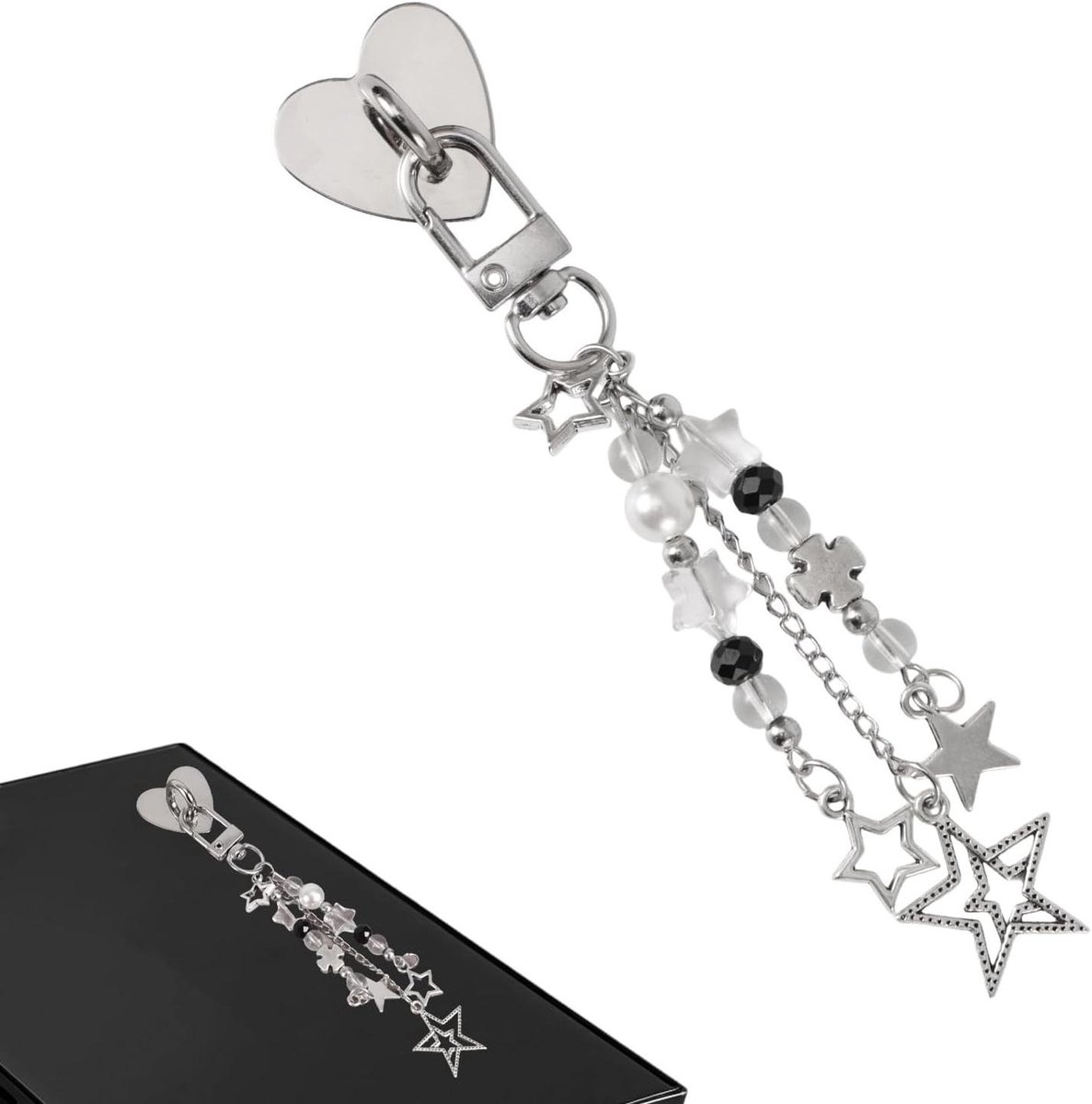 Nekketting Kindle - Sleutelhanger Decoratie - E-reader Personaliseren - Ster Parel Ontwerp - 11.5 cm Ketting - Zilver