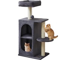 Feandrea kattenboom met 2 holen, krabpalen, voor huishoudens met meerdere katten, kittens, donkergrijs PCT005G02