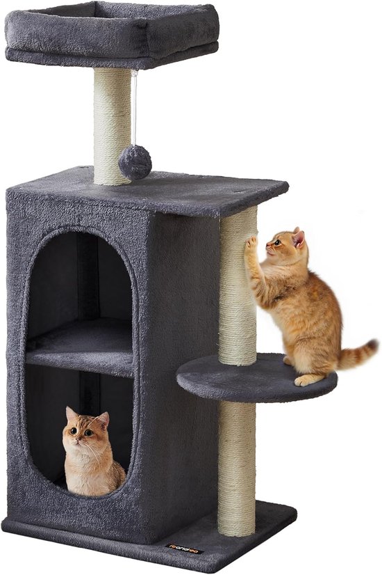 Feandrea kattenboom met 2 holen, krabpalen, voor huishoudens met meerdere katten, kittens, donkergrijs PCT005G02