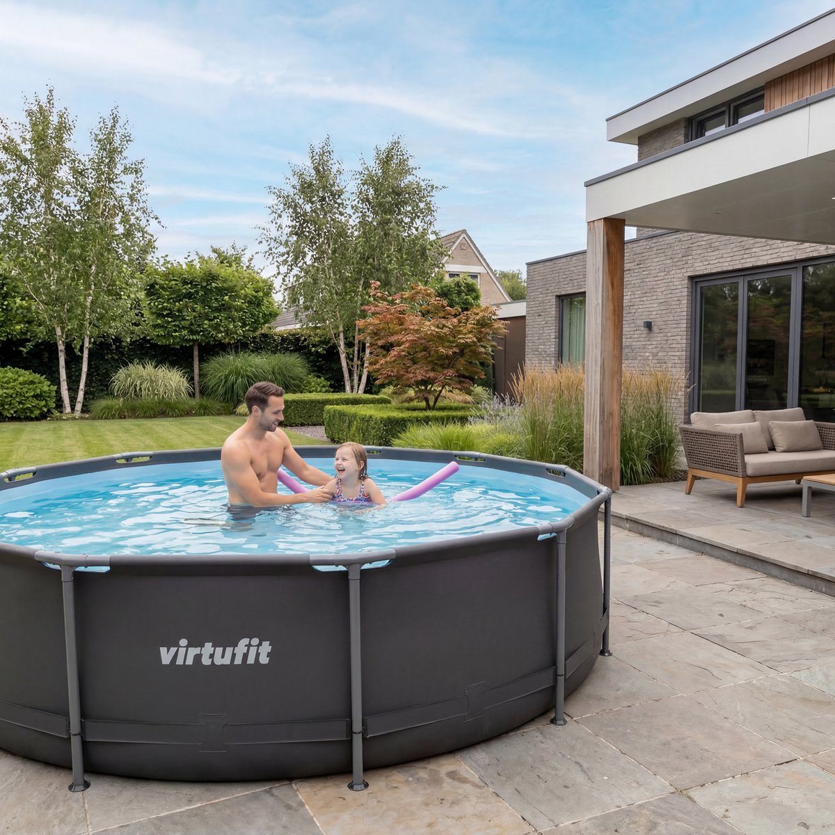 VirtuFit Rond Zwembad Ø244 x 76 cm - Incl. Filterpomp - Opzetzwembad - Duurzaam & Veilig Stalen Frame - Antraciet — afbeelding 10