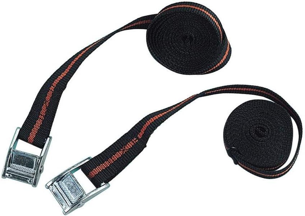 Spanbanden Set - Vastzetbanden Ratel - Bagage Zekeren - Snelsluiting Veer - 250 cm - Zwart