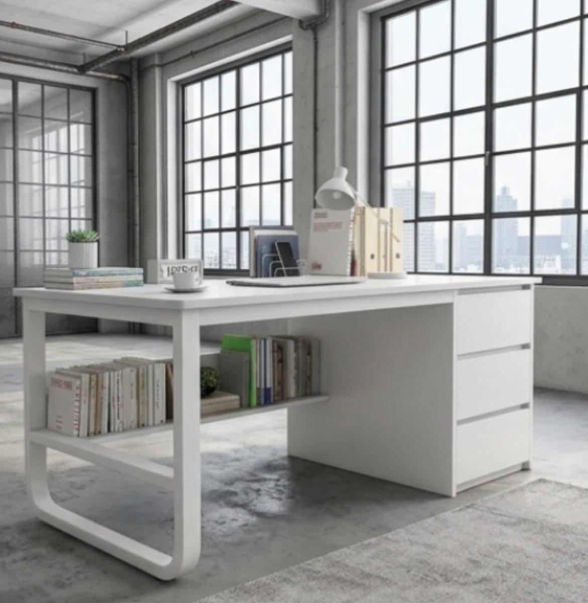 Hoekbureau met Boekenkast 120x48x75 cm – Modern Bureau met Laden, Computerbureau & Opbergruimte voor Thuiswerkplek en Slaapkamer (Kleur D) – Urbanhome