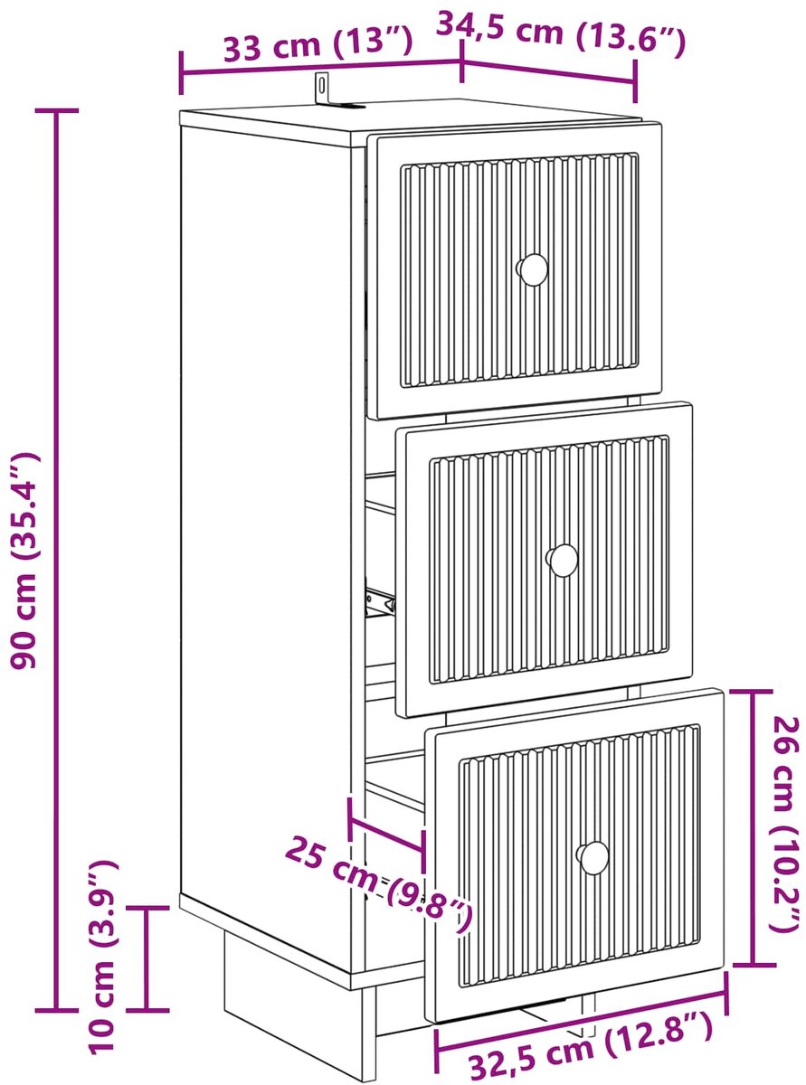 vidaXL Ladekast - Zwart - 33 - x - 34,5 - x - 90 - cm - Bewerkt - hout