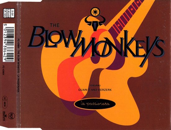 Albumhoes met rode en oranje gitaar en tekst 'The Blow Monkeys La Passionara'.