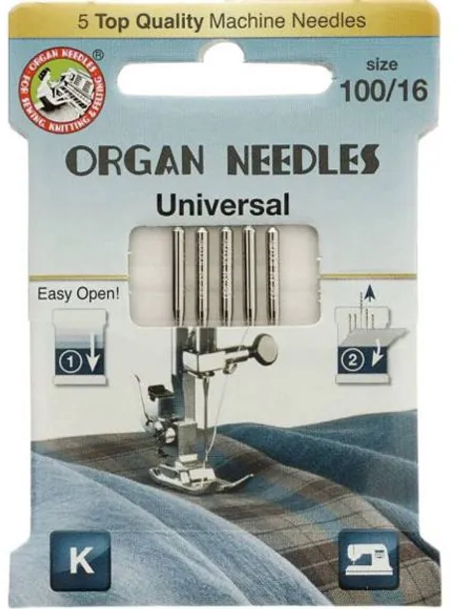 Organ Universal 100/16 - naaimachinenaalden universeel - 5 naalden nr. 100 - platte zijde