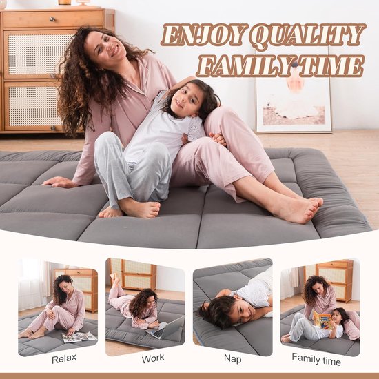 Japanse Vloermatras - Futonmatras Tatami - Comfortabel Slapen - Versnipperd Traagschuim - Full 3 inch - Grijs van Merkloos — afbeelding 4