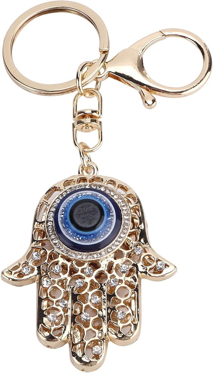 Hamsa Sleutelhanger met Blauwe Boze Oog, Hand van Fatima Bescherming, Crystal Accessoire voor Tasdecoratie