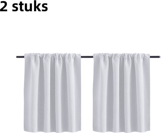 2-delige set - Verduisteringsgordijnen - Effen kleur - Hoogwaardige korte gordijnen - Keukengordijnen - Koffiegordijnen - 76*60 cm - Wit