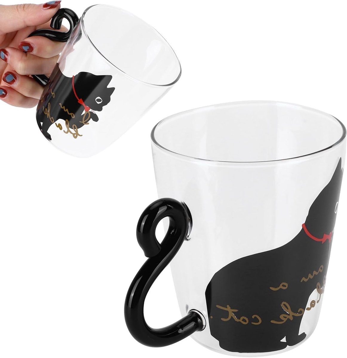 Set van 2 Schattige Kat Glazen Bekers, 300ml Borosilicaat Glazen Koffiemokken voor Thee, Sap en Dranken