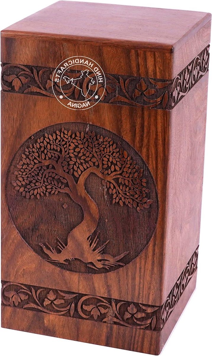 Crematie Urn - As Urn Hout - Herdenking As - Hand gegraveerd - 250 kubieke inch - Natuurlijk