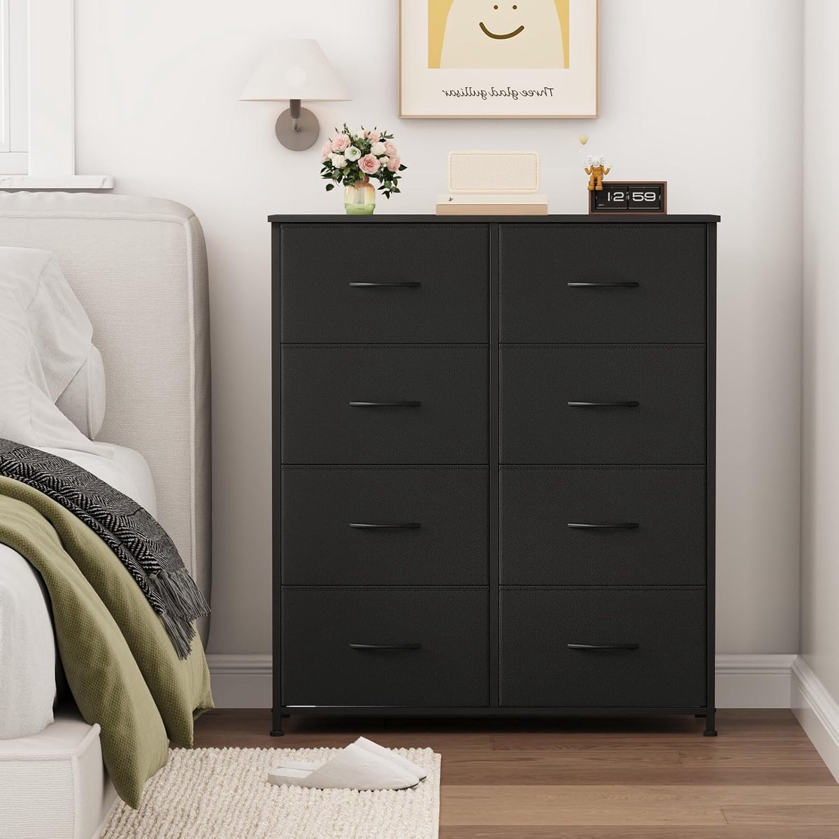 Ladekast met 8 Stoffen Laden - Commode voor Slaapkamer en Woonkamer - Opbergkast Metaal & Hout - 30 x 80 x 93 cm - Wit Leer - Urbanhome