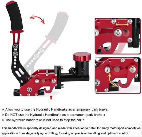 Hydraulische Drift Handrem - Hydro E-Brake Rally - Voertuig Zijwaarts Glijden - Verstelbare Hefboomhoogte - 0.75Bar Hoofdcilinder - Rood van Merkloos — afbeelding 2