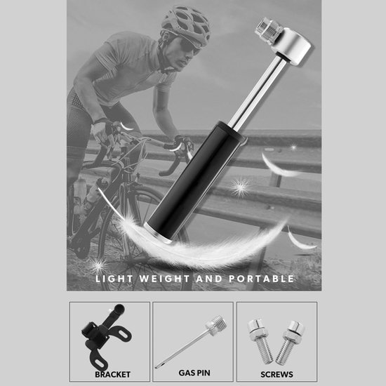 Set van 1 stuk - Mini fietspomp - Draagbare pomp - Mini pomp van aluminiumlegering - Handpomp - Handmatige fietspomp - Pomp met standaard - Geschikt voor racefietsen, mountainbikes en diverse ballen (zwart) — afbeelding 5