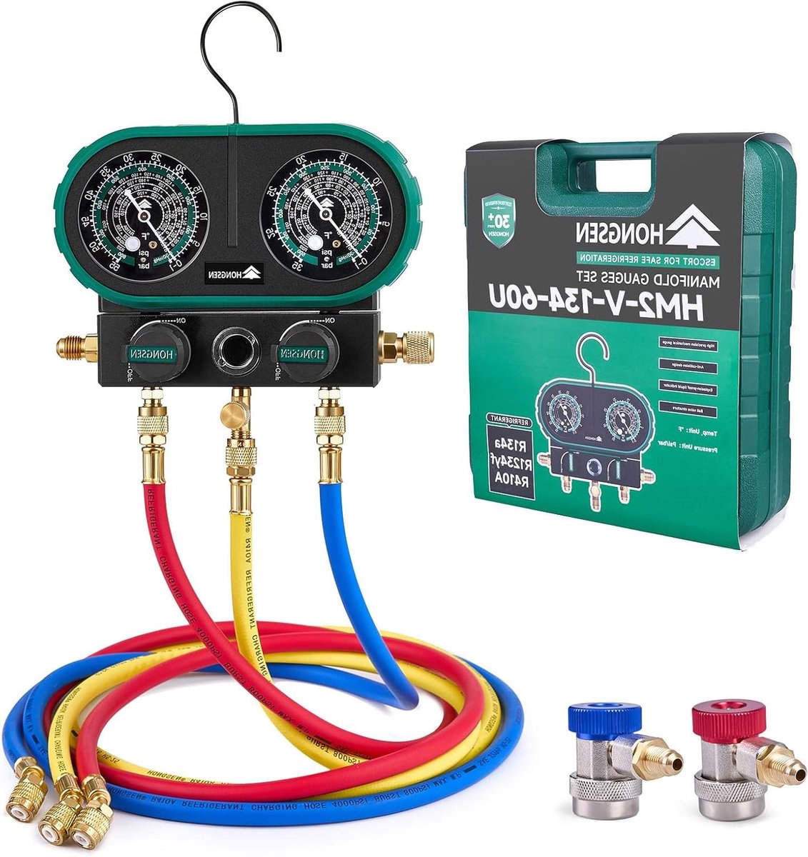Manometer Set - Koelmiddel Meters - Airco Vullen - Met Rubberen Bescherming - 30 x 8.9 x 34 cm - Blauw