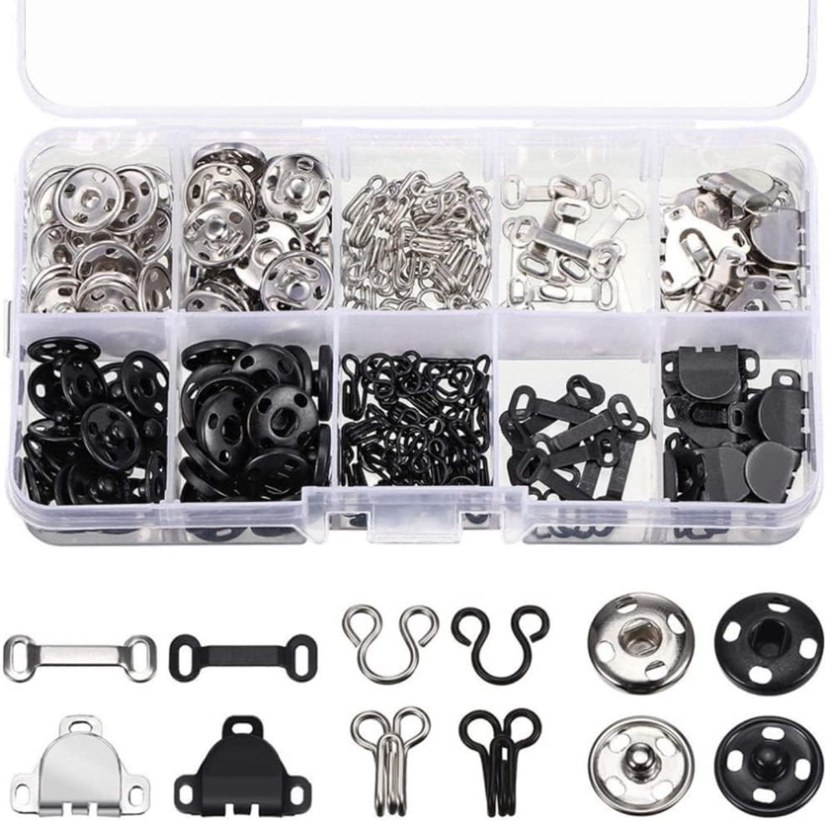 100 Stuks Drukknoopjes, Broekhaken en Kraaghaken - Set van 3 Stijlen voor Rok, Broek en Kleding - Ideaal voor DIY Naaiwerk en Creatieve Projecten