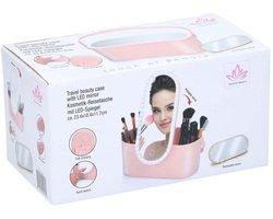 Edco beautycase make-up organizer met LED-spiegel roze reisformaat.