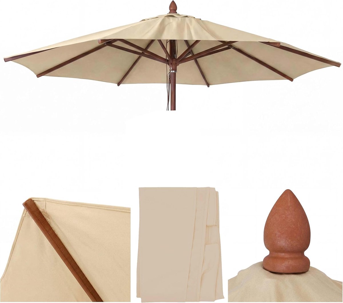 Luxe Universeel Parasoldoek Rond Ø 400 cm – Premium 300g/m² Polyester Vervangingshoes met Windvanger & UV50+ Bescherming – Crème