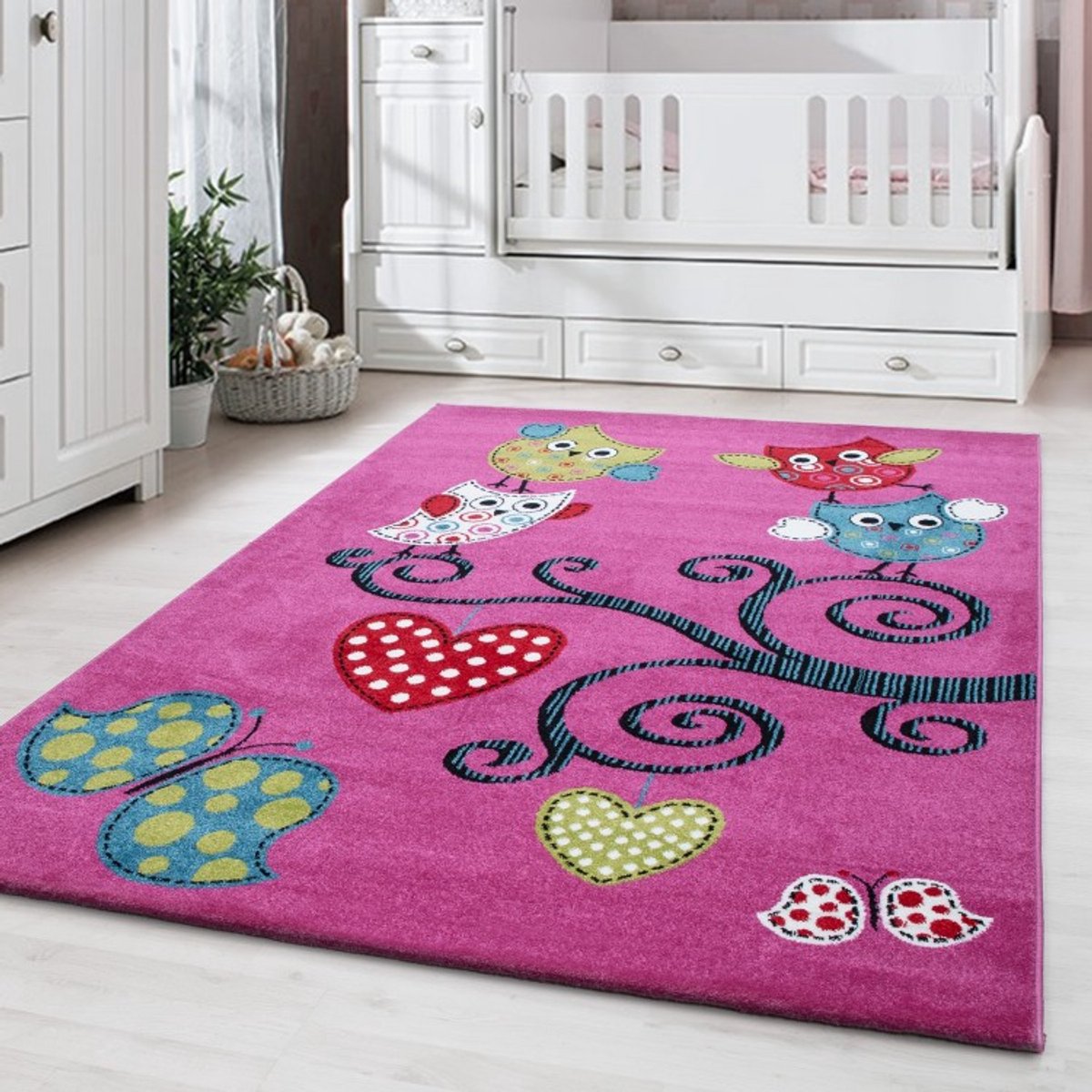 TapisTrend Kinderkleed Paars 80x150 cm met uilenpatroon, jute, voor de slaapkamer, modern design
