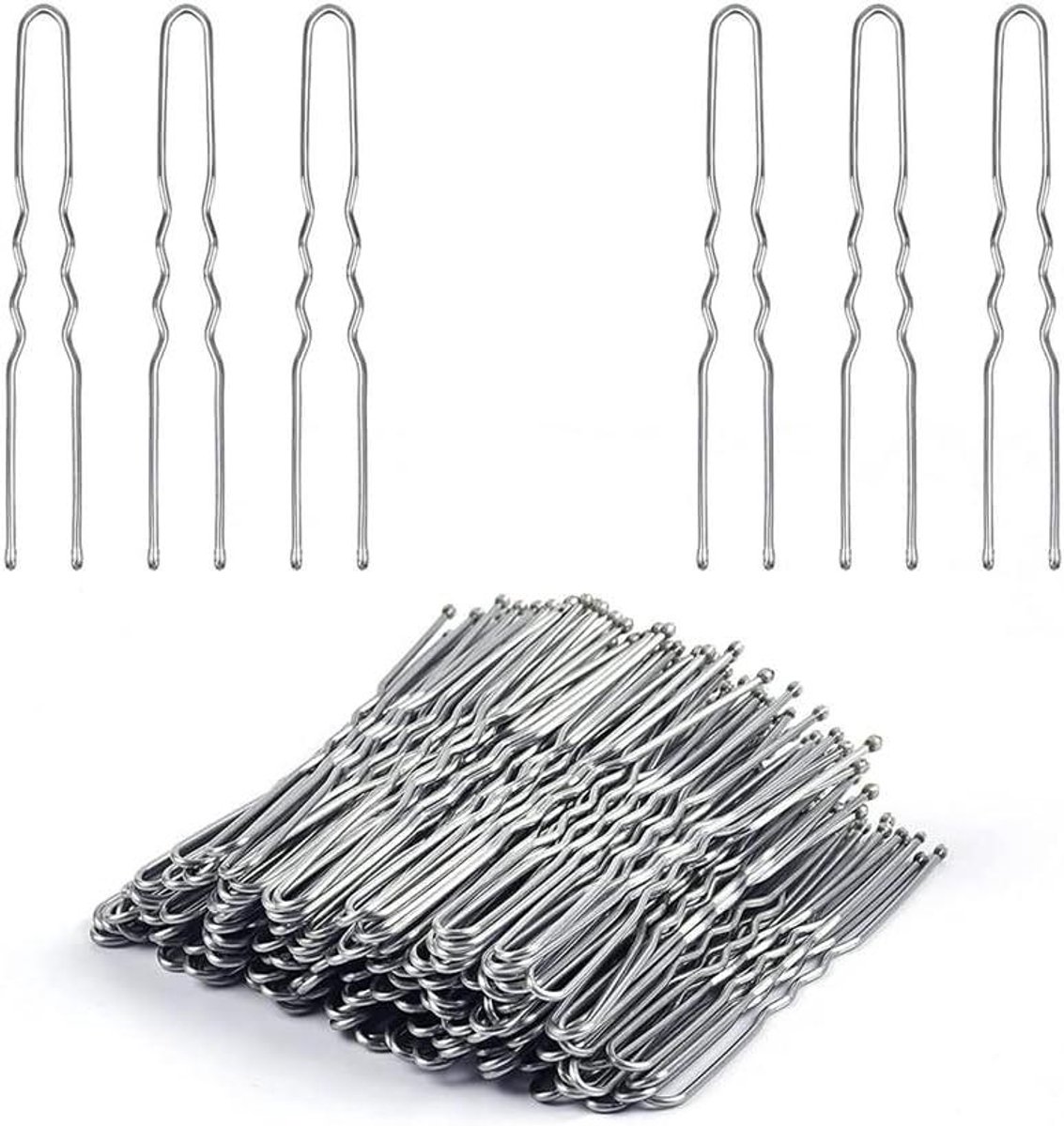 U-vormige haarspelden - Bobby Pins metaal - Haarstyling vastzetten - Golvend design - 6 cm 150 stuks - Zilver
