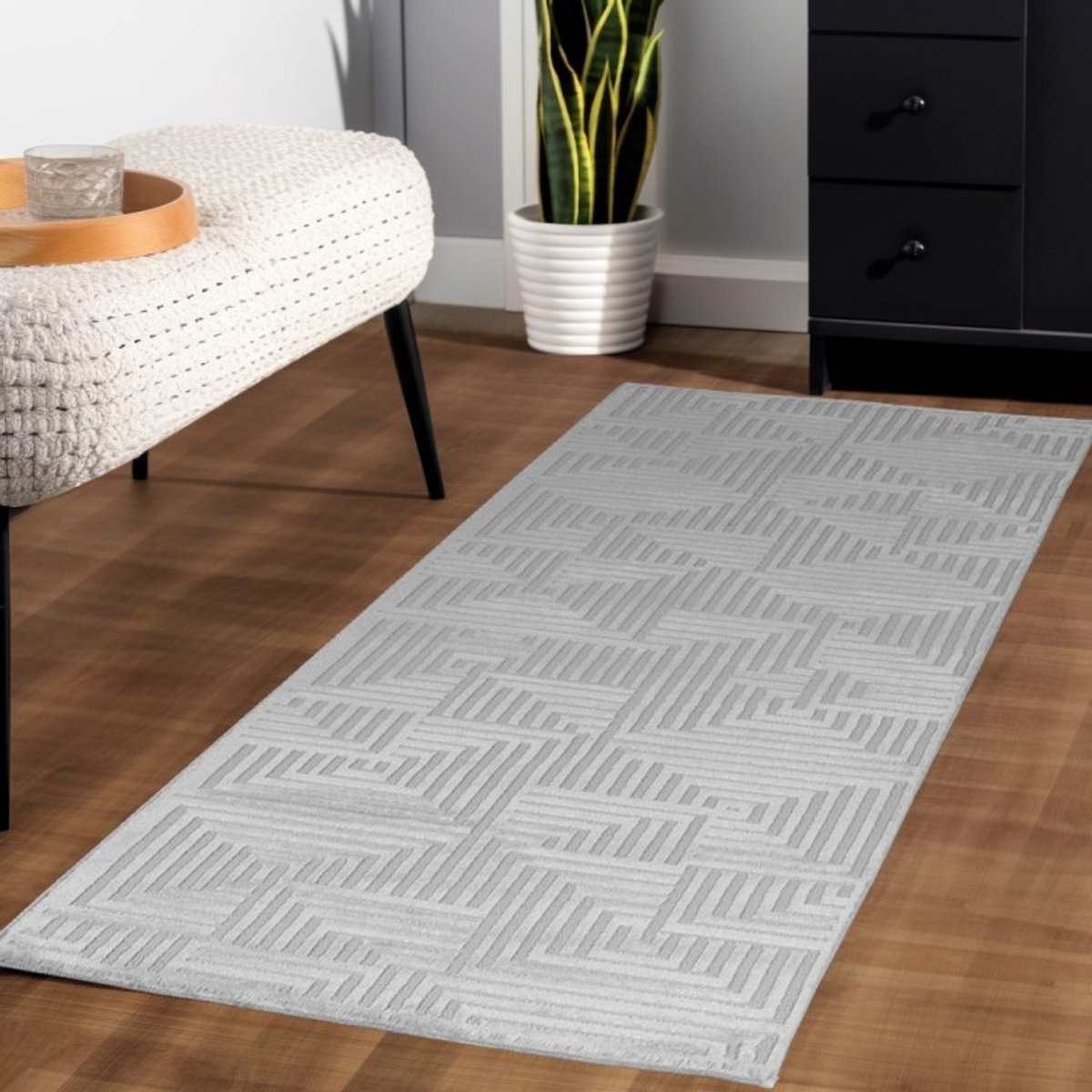 TapisTrend Designer tapijt Geld 120x170 cm Binnenkleed met geometrisch patroon, zilverkleurig, voor de woonkamer, modern design, natuurlijke uitstraling