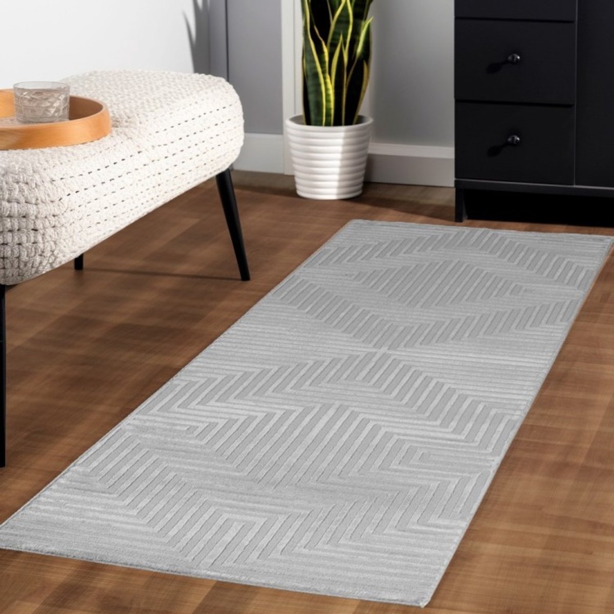 TapisTrend Designer tapijt Geld 120x170 cm Binnenkleed met strepen, zilverkleurig, voor de woonkamer, modern design, antislip