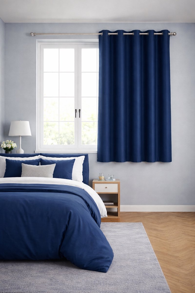 Maroyathome RUBEN - Gordijn - Verduisterend - met Ringen - kant en klaar - 144 x 180 cm - 144 cm breedte en 180 cm lengte - Donker Blauw - 1 Stuk
