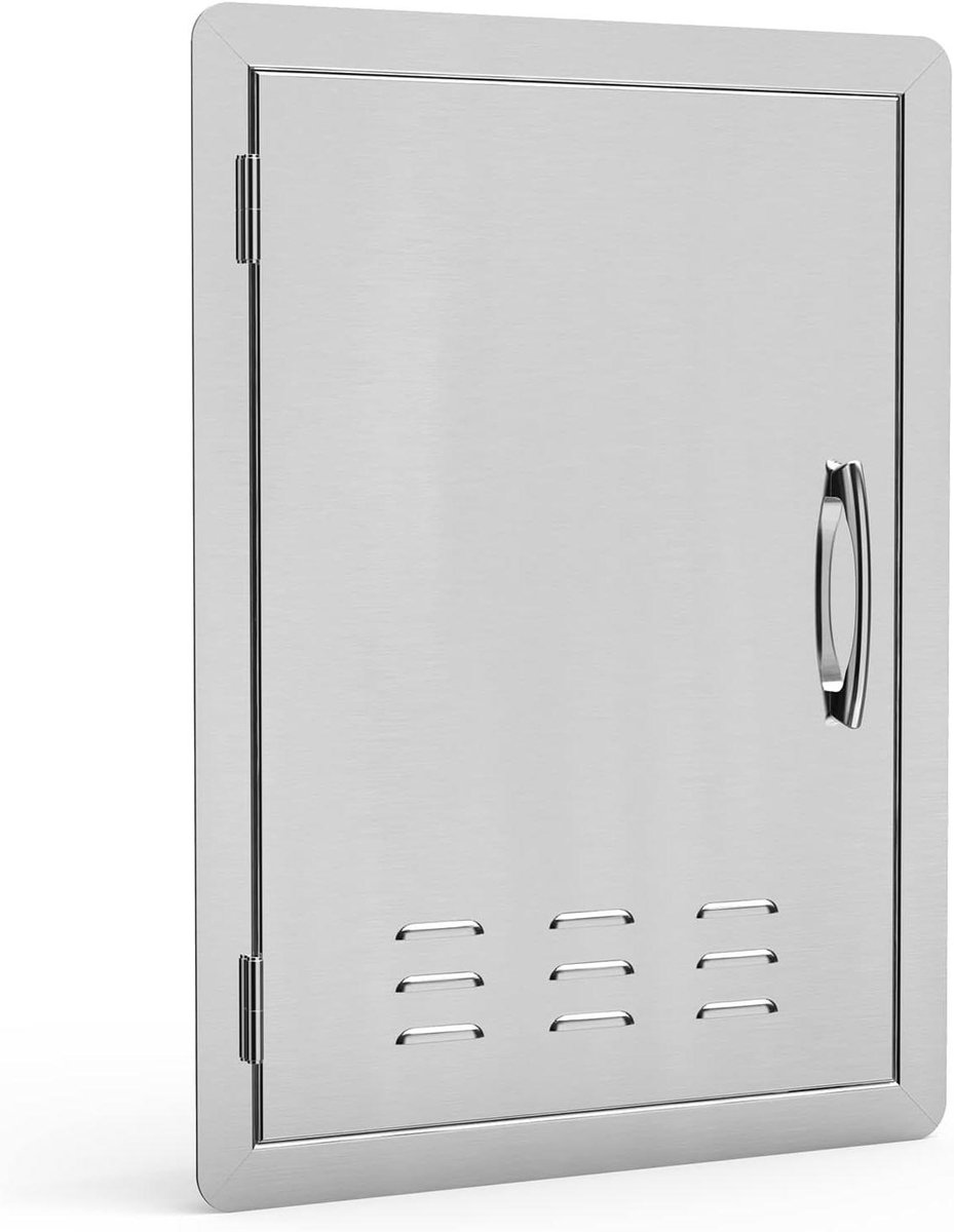 RVS Toegangsdeur - Buitendeur Kast - Buitenkeuken Opbergen - 9 Louvered Ventilatieopeningen - 20 x 27 inch - Zilver