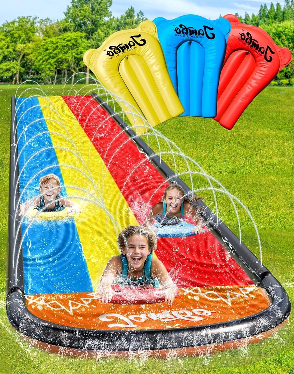 Waterglijbaan Drievoudige Sprinkler - Tuinslang Glijbaan - Zomers Plezier - Brede Drievoudige Glijbaan - 4.8 meter lang - Triple Way