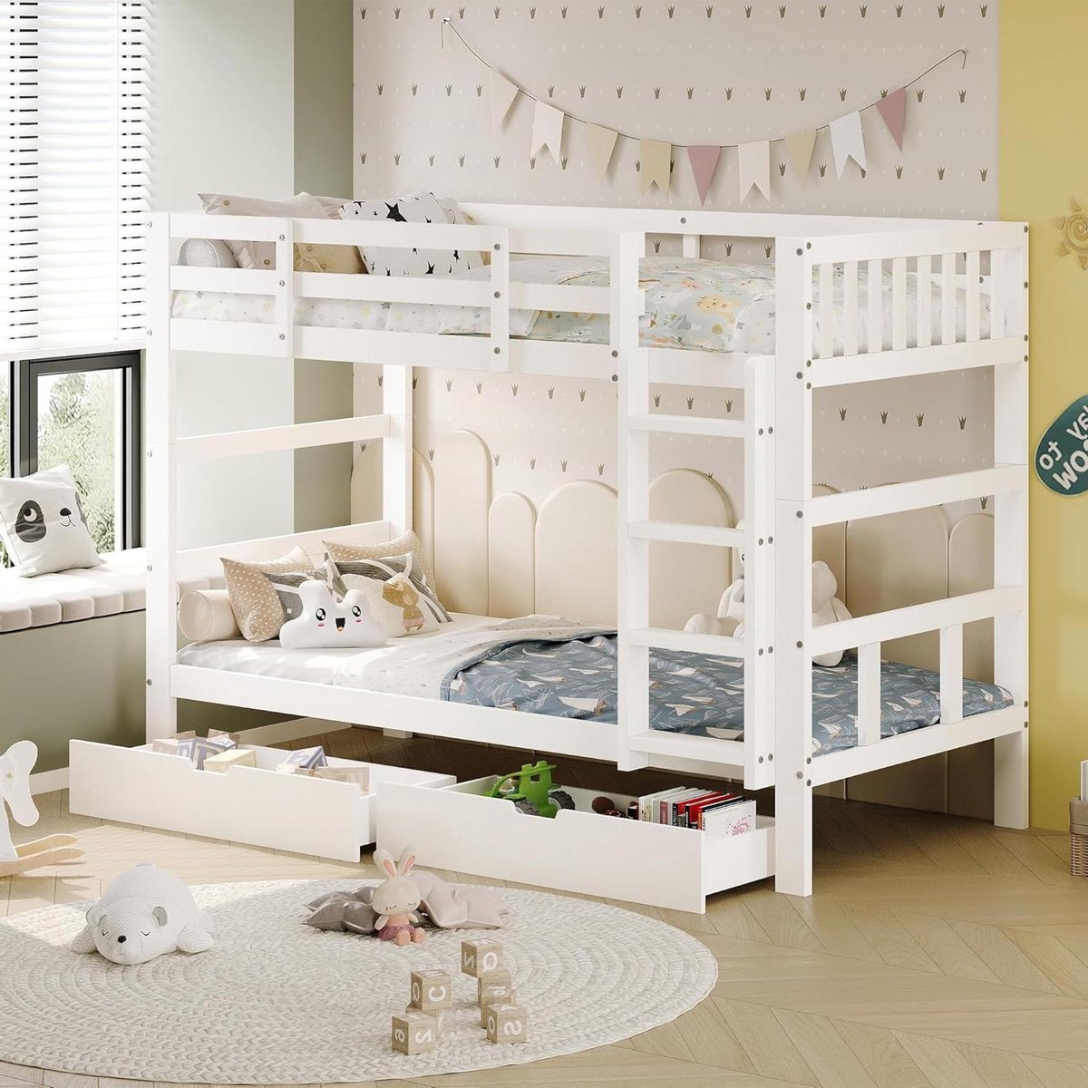 Stapelbed Kinderen - Hoogslaper Hutbed - Ruimte Besparen - Omvormbaar naar Twee Bedden - 90 x 200 cm - Houtkleur