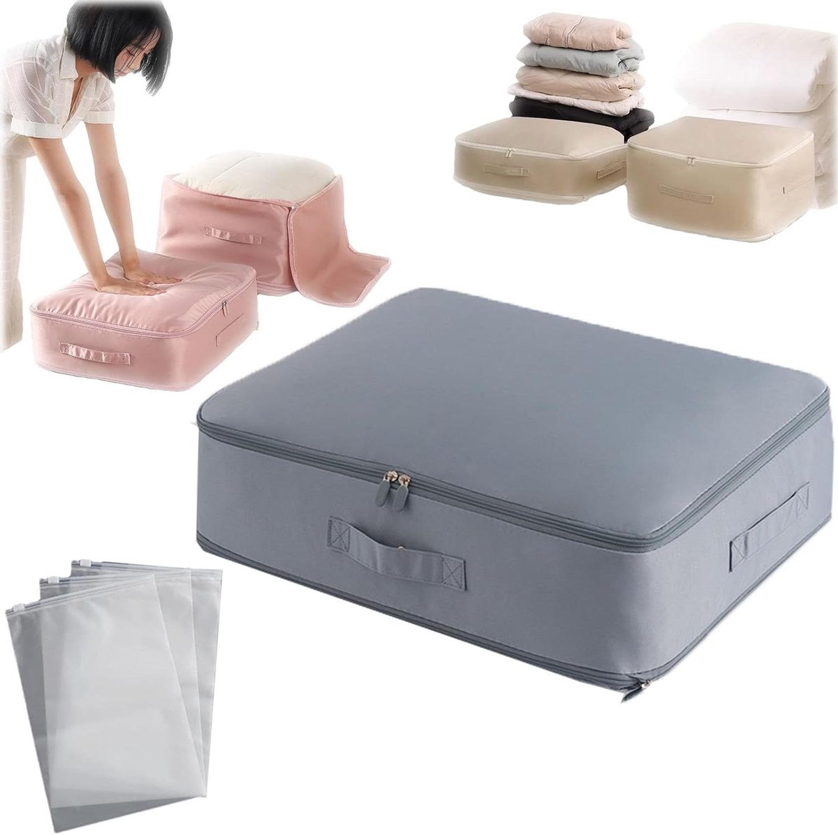 Compressie Opbergtas - Dekbed Opbergzak Kleding - Ruimte Besparen Verhuizen - Versterkte Handgrepen Nylon - L - Blauw